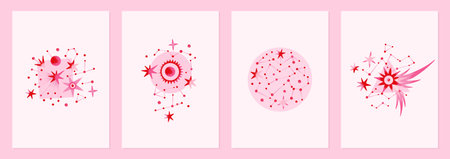 Set of vector illustrations of abstract celestial bodies isolated on white backgrounds....