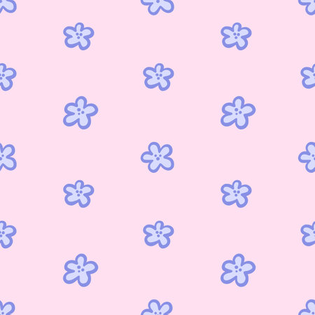 Vector floral seamless pattern. Cute small blue flowers in hand drawn style. Retro vibe. Cottage core. Design for fabric, wallpaper, wrapping paper, cover, poster, invitationのイラスト素材