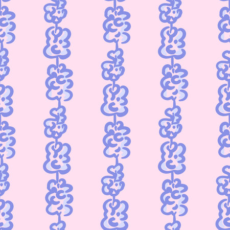 Vector floral striped seamless pattern. Abstract blue flowers on a stem in hand drawn style on pink background. Cottage core. Design for fabric, wallpaper, wrapping paper, cover, poster, invitationのイラスト素材