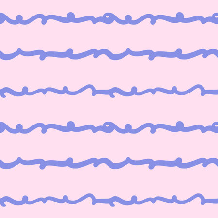 Vector simple abstract seamless pattern. Repeating background with blue wavy scribbles in hand drawn style on pink background. Design for fabric, wallpaper, wrapping paper, cover, poster, invitationのイラスト素材