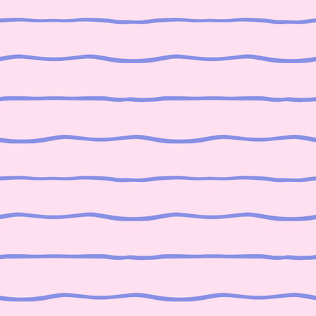 Vector abstract striped seamless pattern. Repeating background with blue curved horizontal lines in hand drawn style. Design for fabric, wallpaper, wrapping paper, cover, poster, invitationのイラスト素材