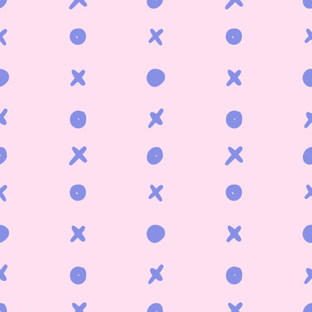 Vector abstract simple spotted seamless pattern. Repeating background with blue dots and crosses in hand drawn style. Design for fabric, wallpaper, wrapping paper, cover, poster, invitationのイラスト素材