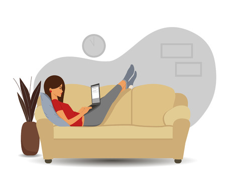 Freelance work of a girl on the computer EPS 8のイラスト素材