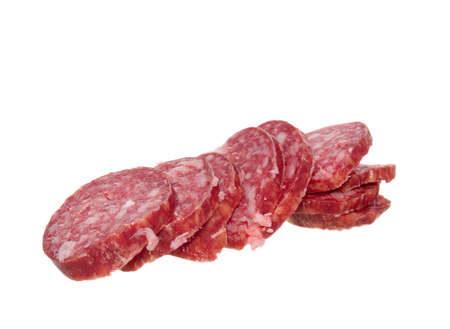 salami slices isolated on the white background