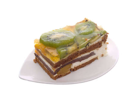 piece of delicious cake isolated on whiteの写真素材