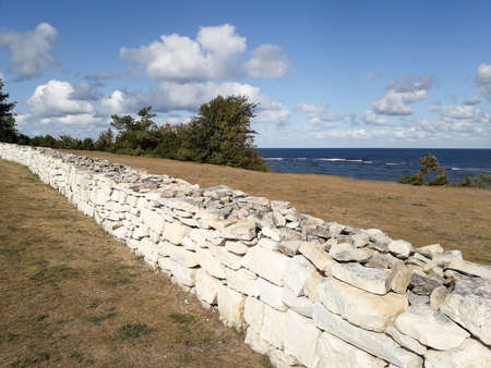 Stones wall line on Panga cliffs, Saaremma.の写真素材