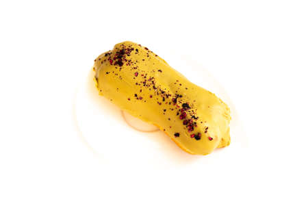 Sweet eclair on white background.