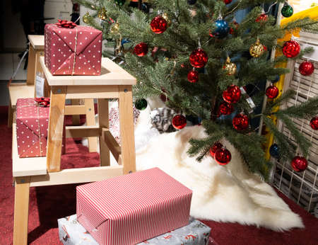 christmas tree and gift boxes.の写真素材