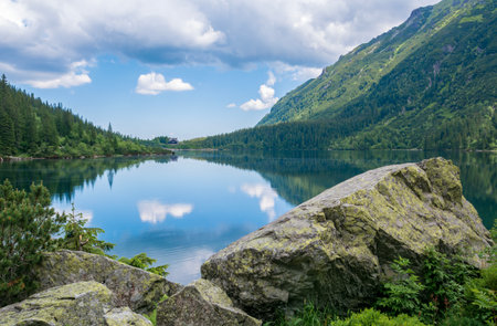 Morskie Oko lake in the Tatra Mountains, Poland.の写真素材