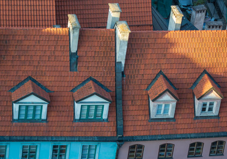 Tiled roofs at Riga old town, Latvia.の写真素材