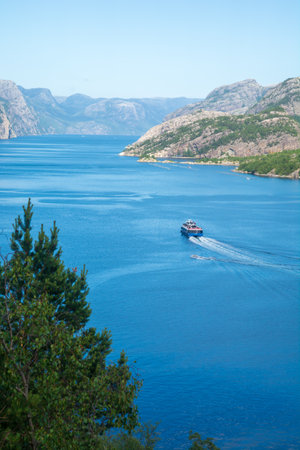 Cruise ship in fjord.Norwy landscape at summer.の写真素材