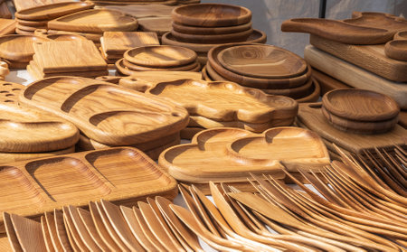 Wooden kitchenware and decorations sold on Easter market.