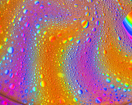 Multicolored effect psychedelic abstract background made from oil floating on water.の写真素材