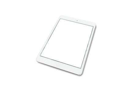 Concept for advertisement and brochure. A tablet with white screen isolated on white background.の写真素材