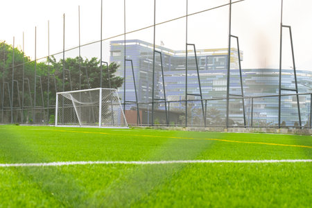 A soccer field view from outside the fence, focusing on the field. After some edits.の写真素材