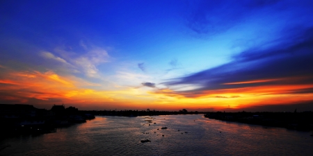 Beautiful twilight at the river in Thailandの写真素材
