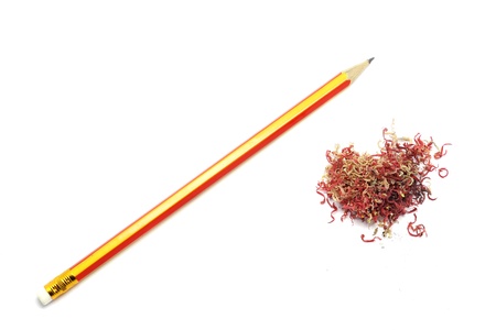 Pencil and crayon shavings isolated on white backgroundの写真素材