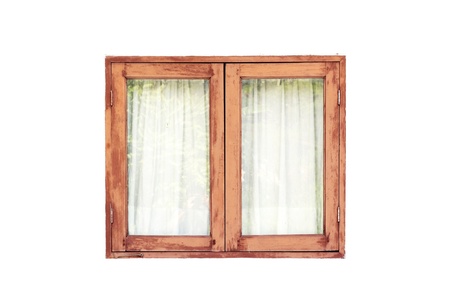 old wooden window on white wallの写真素材