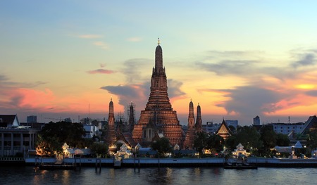 beautiful pagoda along the river at twilight timeの写真素材