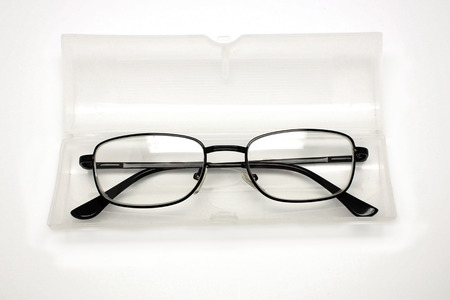 eye glasses with case isolated on white background