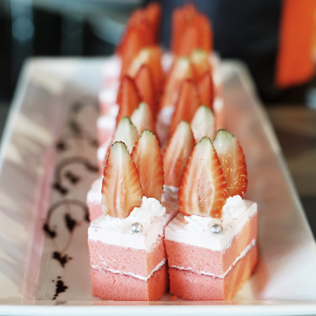 delicious cake with strawberry on topの写真素材