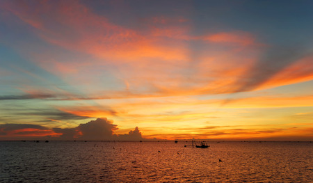 beautiful sky over the sea at evening civil twilightの写真素材