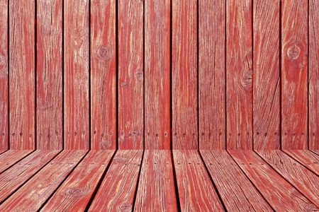 red wooden wall texture with perspective design as backgroundの写真素材