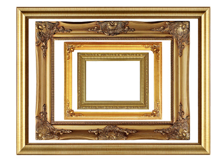 antique golden picture frame isolated on white backgroundの写真素材