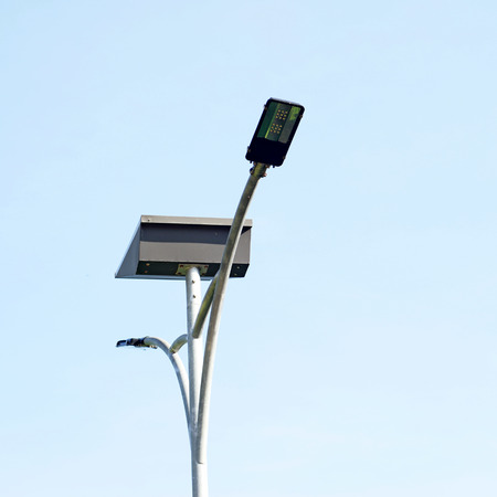 LED light post with solar cell panel with beautiful sky background