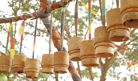 kratib, bamboo wooden rice box for sticky riceの写真素材