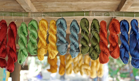 silk production process, colorful raw silk threadの写真素材