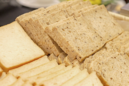 slice toast in basket on buffet line