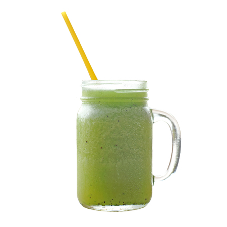sweet kiwi smoothie isolated on white backgroundの写真素材