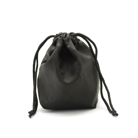 black small fabric pouch isolated on white backgroundの写真素材