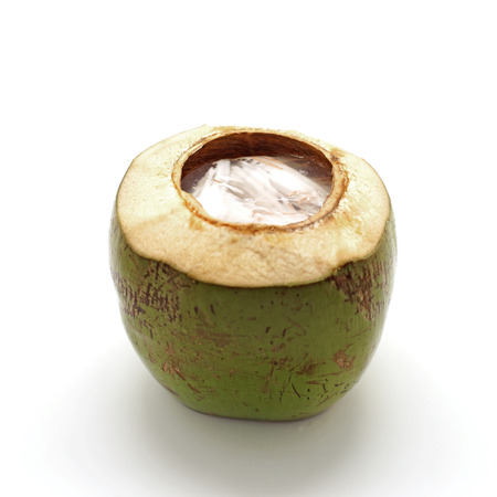 thai sweet dessert,  young coconut jelly in coconut fruitの写真素材