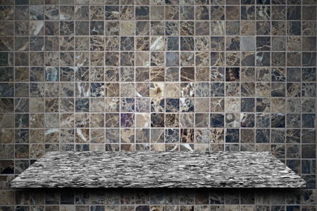 empty top of mable stone with mosaic wall backgroundの写真素材