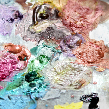 painting abstract texture, colorful color on palette as backgroundの写真素材