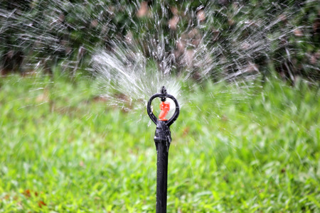 photo of watering sprinkler or garden irrigation systemの写真素材
