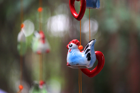 Thai tradition handcraft, cute decorative ceramic chickenの写真素材