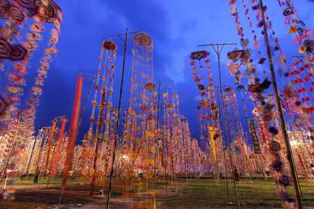 tung flag of Isan Kalasin Thailand,  colorful tung flag as backgroundの写真素材