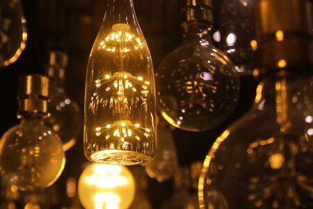 pile of LED light bulbs are decorated on the ceiling