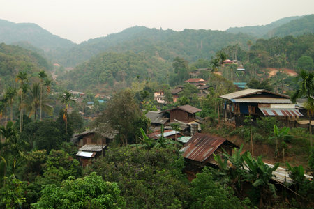 photo of village in the valleyの写真素材