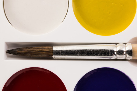 watercolors and brush closeupの写真素材