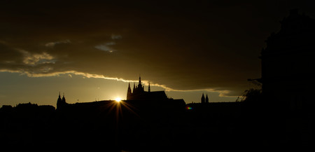 Sunset over the Hradcany castle in Prague.の写真素材