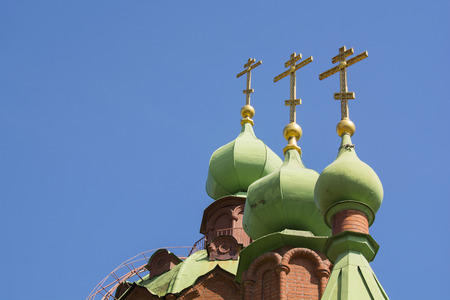 The crosses on the domes of the Orthodox Church in Russiaの写真素材