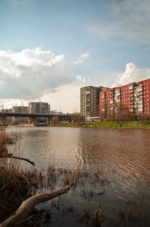 grunge and river pollution in the Kaliningrad cityの写真素材