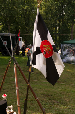 club flag on celebration of 750 anniversary of Guryevsk (Neuhausen O.P.) on June 30, 2012 in Guryevsk, Kaliningradskaya oblast, Russiaのeditorial素材
