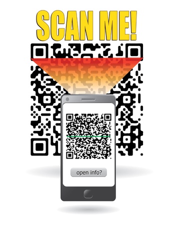 smartphone scanning qr-code and show info buttonのイラスト素材