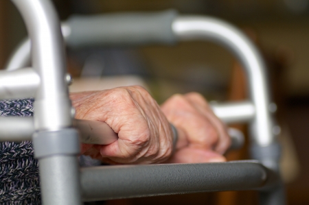 invalid hands on walking equipmentの写真素材
