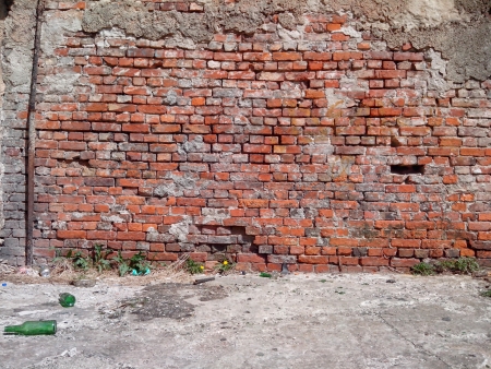old bricks castle wall with floorの写真素材